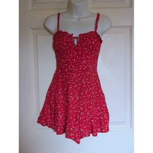 Aéropostale Red Floral Romper XS Spaghetti Strap Tie Front Summer Cottagecore
